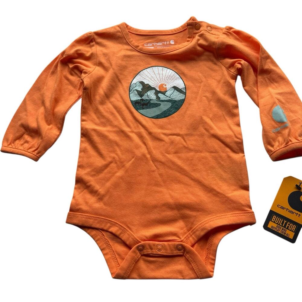 Carhartt Baby Girl Long Sleeve Bodysuit 12M Orange Cowgirl Ranch Farm